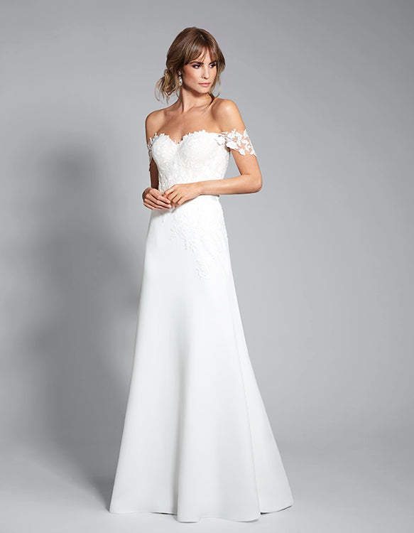 Sonata Off-Shoulder Straps Designer Wedding Dress from Caroline 