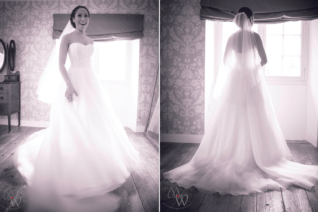 Jessica and Lawrence designer wedding dress by Caroline Castigliano